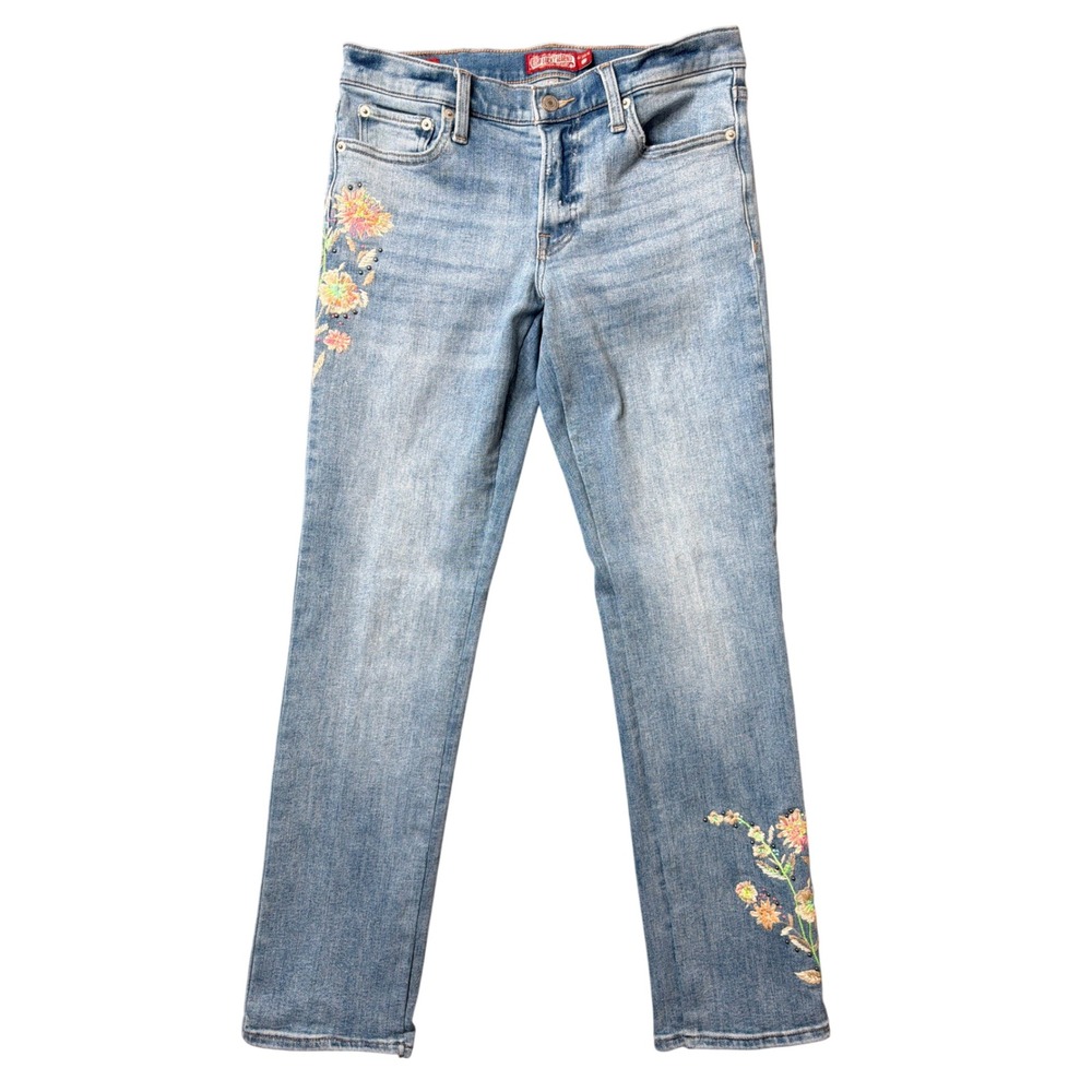 Lucky Brand Jeans Womens 6/28 Sweet Mid Rise Straight Blue Floral Embroidered